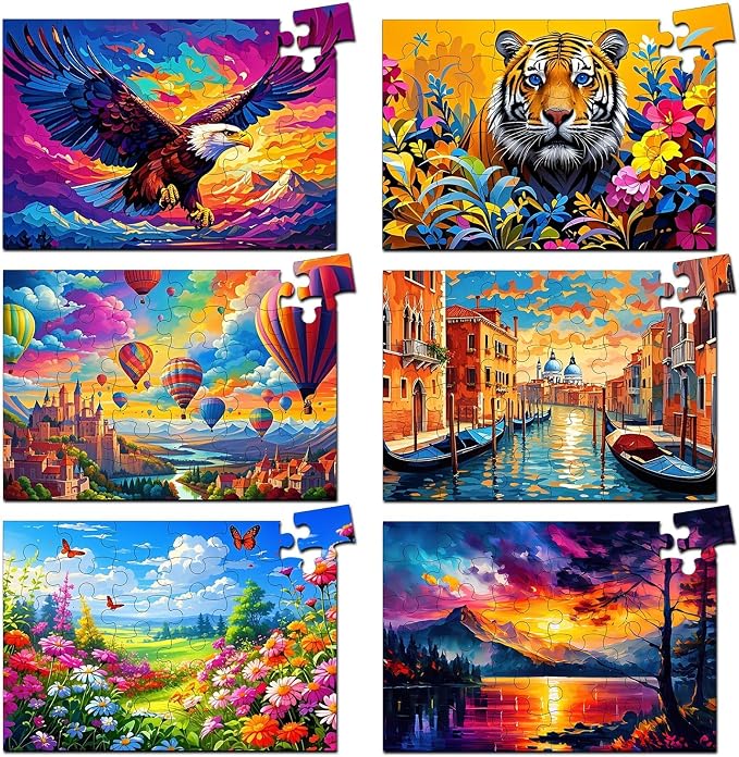 6 Pack 36-Piece Large Jigsaw Puzzles for Seniors Easy Dementia Alzheimer Products Dementia Activities Memory Training Game for Elderly Alzheimer's Patients in Nursing Home Gift (Style 1)