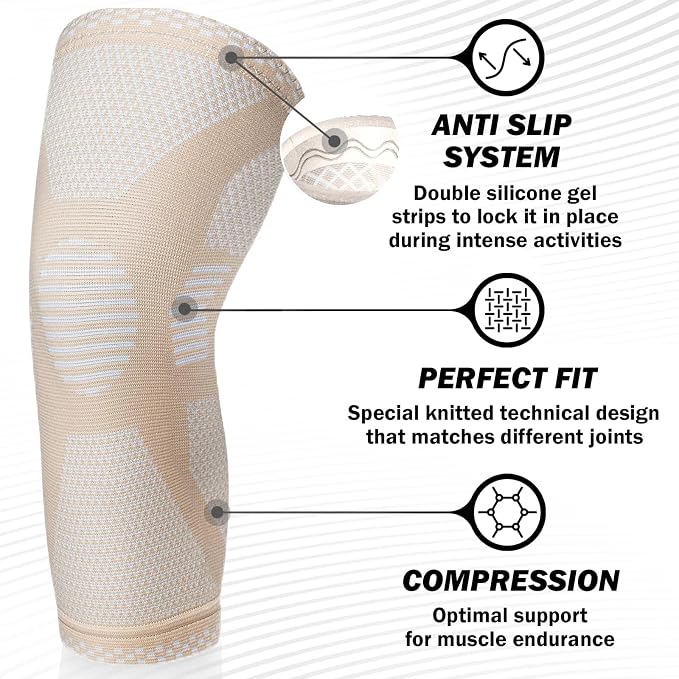 POWERLIX Knee Compression Sleeve (Pair) - Best Knee Brace for Knee Pain for Men & Women – Knee Support for Running, Basketball, Volleyball, Weightlifting, Gym, Workout, Sports