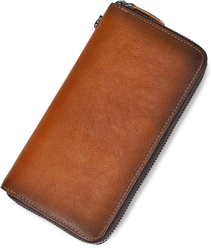 Genuine Leather Long Wallet for Men, Large Capacity Purse Clutch Bag Handbag Checkbook Cash Credit Cards Phone Holder | Large Capacity