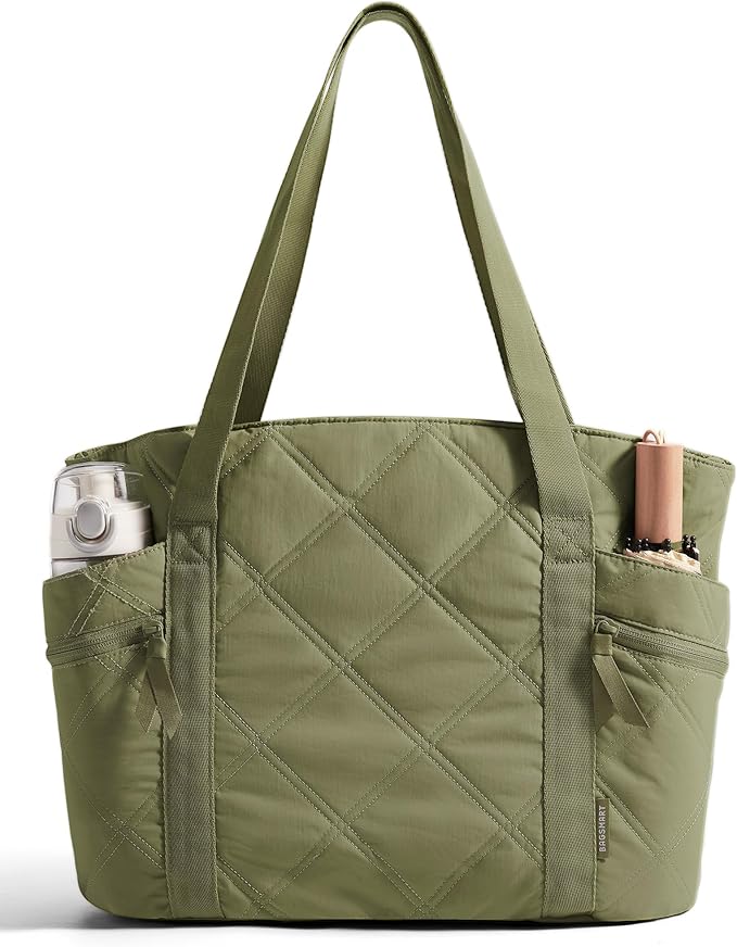 BAGSMART Crush Tote Bag for Women, 20L Puffer Work Tote with Zipper | Quilted Nurse Hospital Bag For Travel College Gym