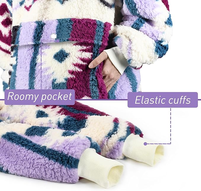 Catalonia Oversized Blanket Hoodie Sweatshirt, Wearable Sherpa Lounging Pullover for Adults Women Men