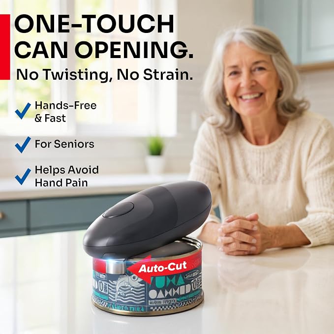 MUELLER HOME SmoothEdge Auto Electric Can Opener, Gray | Battery-Operated, One-Touch w Magnet Lid Lifter, Smooth-Edge Cut Technology, Portable Hands-Free Automatic