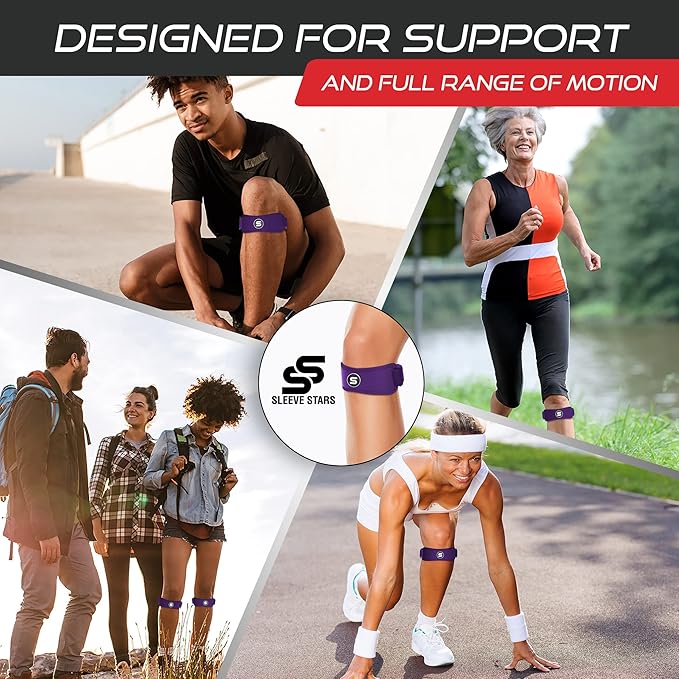 Sleeve Stars Swedish Brand Patellar Tendon Support Strap for Women & Men Effective Osgood Schlatter Knee Brace Youth & Kids Knee Brace with 3 Adjustable Length fits 12"-24" (Pair/Dark Purple/Adult)