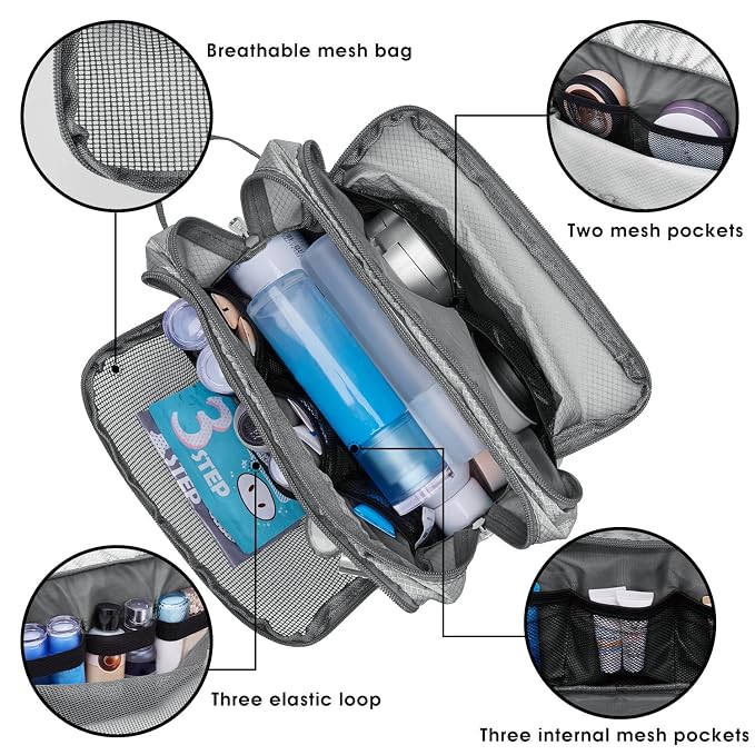 WANDF Travel Toiletry Bag for Men, Small Dopp Kit for Toiletries | Water-Resistant Fabric, Travel Bag for Toiletries, Compact Storage, Shaving Accessories, Weekend Trips