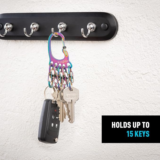 Nite Ize Bigfoot Locker KeyRack - Stainless Steel Holder for Car, House & Other Keys - Carabiner with S-Biners - Holds 15 Keys at Once - Hiking Gear & Essentials - Stainless
