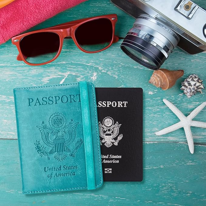 WALNEW Passport Holder for Travel, RFID Passport Cover Wallet for Women Men, PU Leather Passport Book Card Holder Case with Pen, Travelling Essentials for Flying | PU Leather Passport Cover Case with Pen Holder, Travel Must Haves Accessories, Passport ...