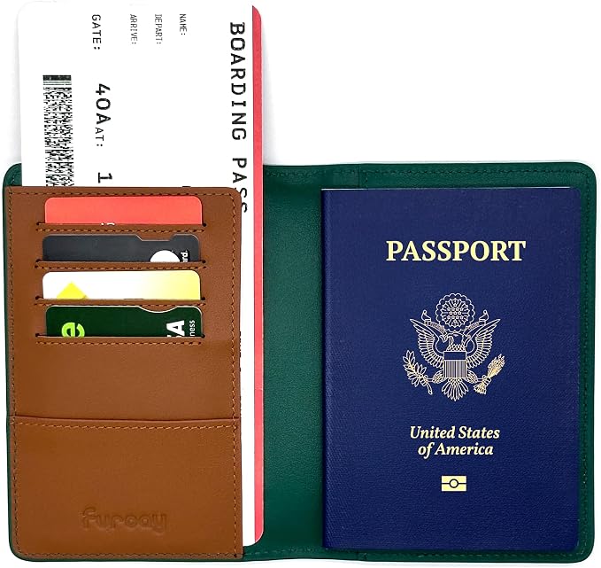 Slim Nappa Leather RFID Blocking Passport Cover (Green/Brown) | Genuine Leather Passport Holder for Men and Women