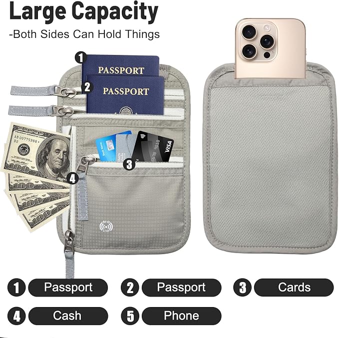 Sizobi Neck Wallet for Traveling Women Men, RFID Blocking Passport Holder | Nylon Travel Pouch, Family Travel Document Organizer, Passport Wallets, International Travel Must Haves Travel Accessories