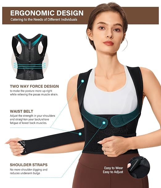 URSEXYLY Back Brace Posture Corrector for Women Breathable Posture Brace Adjustable Full Back Support Brace,Upper and Lower Back Pain Relief(Medium,Black)