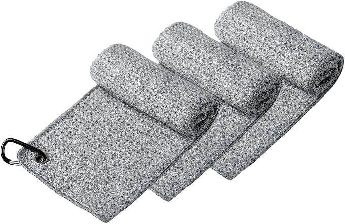 Handy Picks Microfiber Golf Towel (16" X 16") with Carabiner Clip, Waffle Pattern Golf Towel Hook and Loop Fastener - The Convenient Golf Cleaning Towel