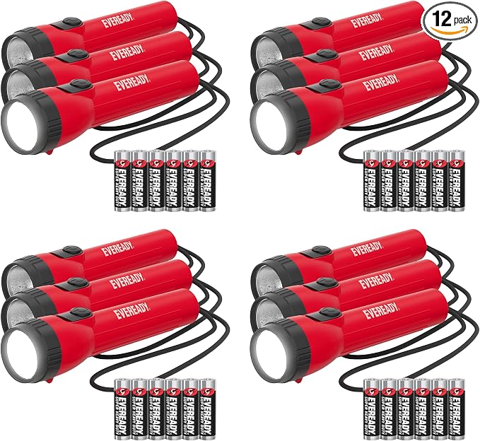 Eveready LED Flashlights, Bright Flashlights for Emergencies and Camping Gear, Power Outage Flash Light, AA Batteries Included (Pack of 12)