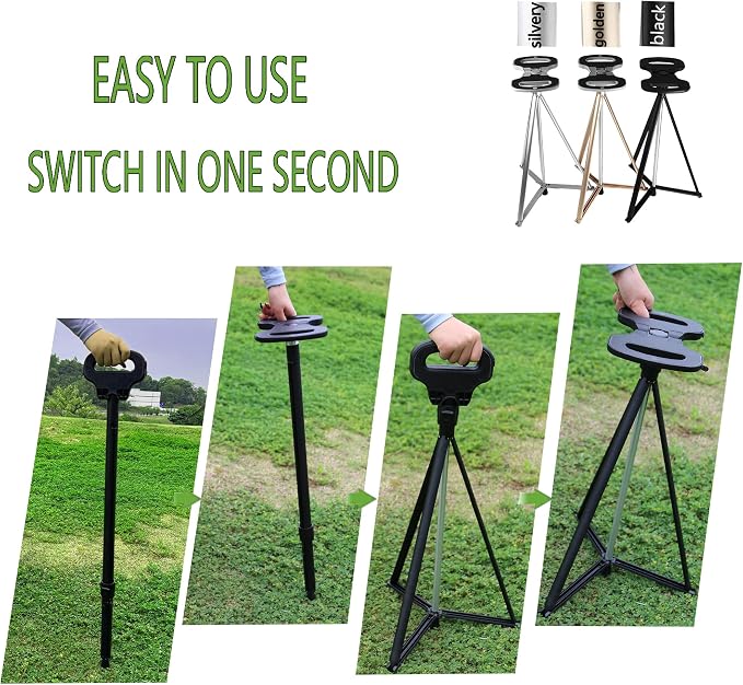 Walking Cane with Seat for Men & Women, Lightweight Anti-Slip Walking Stick with Carry Bag, Portable Stool for Senior & Adults, Foldable Cane Chair for Travel Hiking