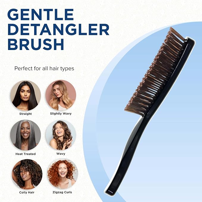 Giorgio Gentle Black Full Size Hair Brush – 7.75 Inch, Men, Women & Kids, Soft Bristles for Sensitive Scalp, Detangler Brush, Scalp Massager, Wet or Dry