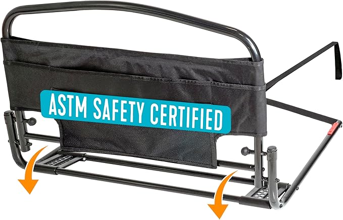 Stander 30inch Safety Bed Rail with Padded Pouch, Folding Guardrail for Adults, Seniors, and Elderly, Bedside Stand Assist Bar, Fits King, Queen, Full, and Twin Beds, ASTM Safety Approved Bedrail