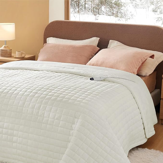 Bedsure Electric Blanket Full Size - Heated Weighted Blanket Full with 6 Heat Settings, Fasting with 10 Time Settings & 8 Hours Auto-Off (72x84 inches, Ivory)