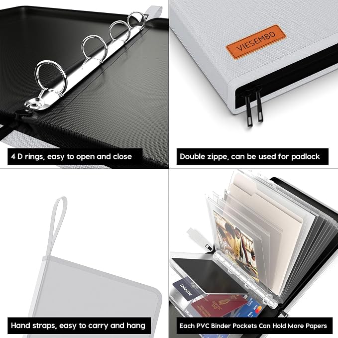Important Document Organizer Binder, Fireproof Certificate Protector | Waterproof, Birth Certificate Protector, 4 Ring Zipper Binder, Passport Holder, Fireproof Bag