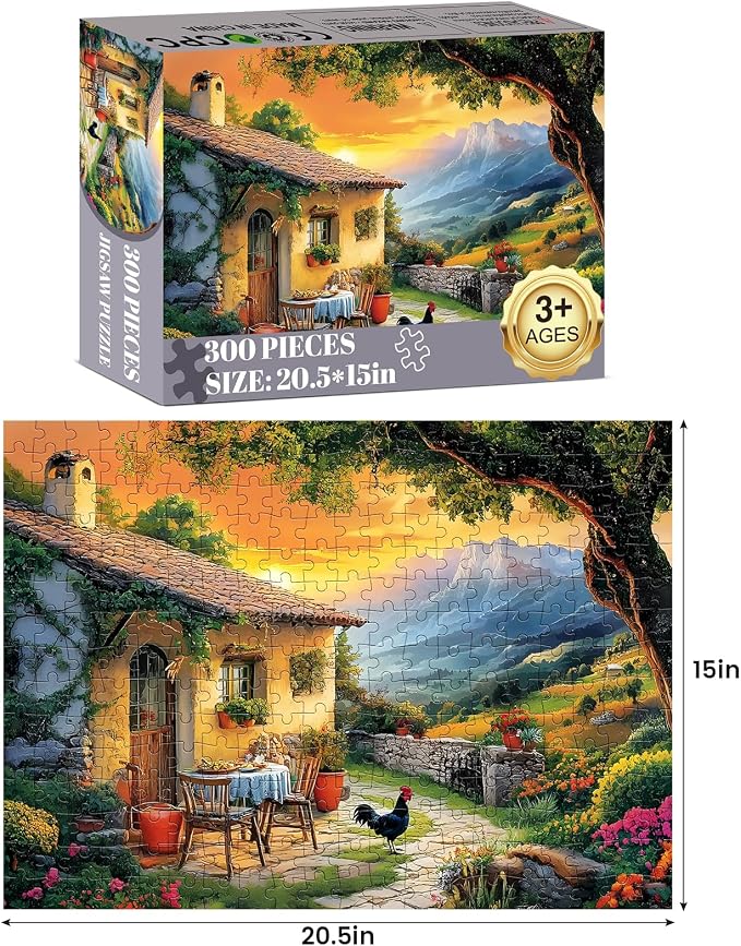 Jigsaw Puzzles 300 Pieces for Adults,Village Puzzles 300 Pieces for Kids | Chicken Animal Puzzle Games,Mountains Cabin Countryside Jigsaw Puzzle Family Challenging Puzzle Gift Toy for Men Women