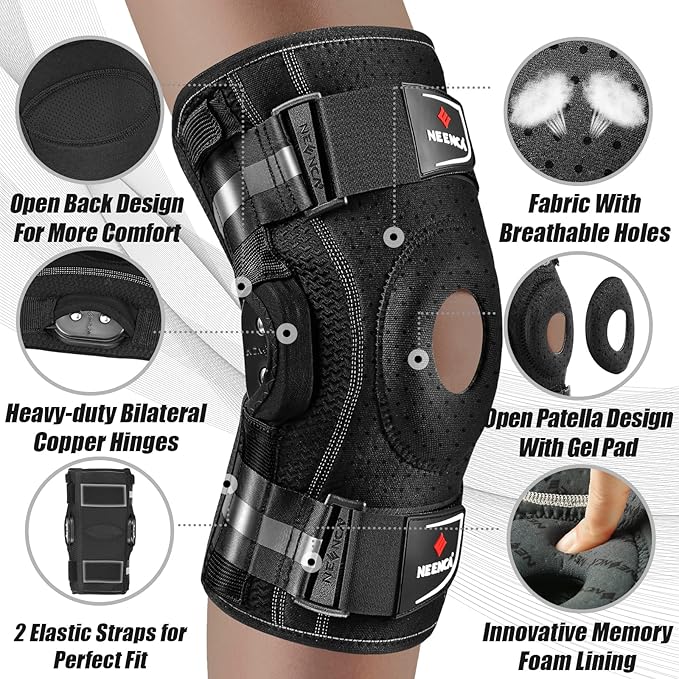 NEENCA Professional Knee Brace for Knee Pain, Adjustable Hinged Knee Support with Removable Side Stabilizers, Strong Stability for Joint Pain Relief, Arthritis, Meniscus Tear, ACL, PCL, Runner, Sports
