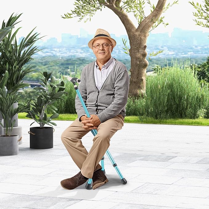 Goplus Walking Cane with Seat, Heavy Duty Aluminum Alloy Crutch Chair with LED Light and Retractable 3 Legs, Portable Anti-Slip Seat Cane, Lightweight Walking Stick for Seniors Elderly
