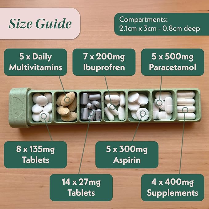 Pillar - 7 Day Pill Box Organiser | BPA-Free Wheat Straw Pill Organiser | Beautiful Tablet Organiser for Travel and Home (Off White)