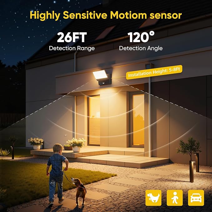 Motion Sensor LED Outdoor Wall Light 2-Pack, Rotatable Adjustable Head, IP65 Waterproof Porch Light for House Garage Patio, 3000K Warm White, Matte Black Aluminum Modern Sconce