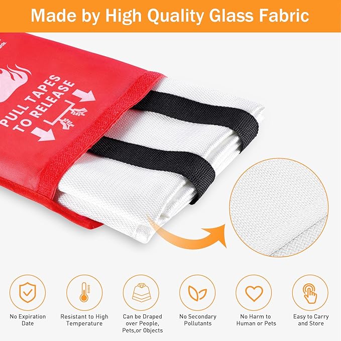 KANHIRO Emergency Fire Blanket for Home Kitchen - Fiberglass Fire Suppression Blanket Great for School, Fireplace, Grill, Car, Office, Warehouse (1 Pack, 39 in X 39 in)