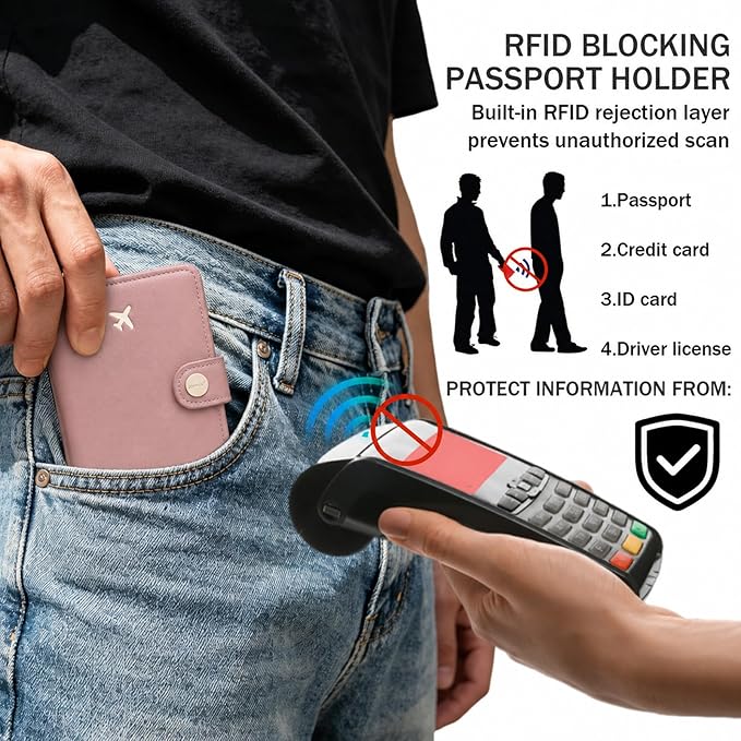 Passport Holder RFID Blocking Travel Wallet, Dusty Pink | Passport Cover with Multiple Card Slots, Water-Resistant & Easy-Carry, Must-Have Travel Accessory for Men & Women.