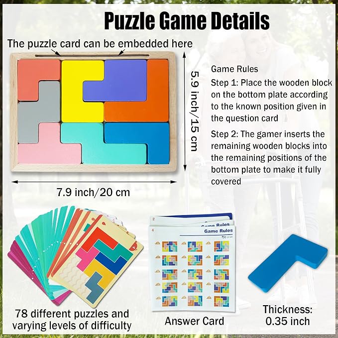 Gifts for People with Dementia - Wooden Puzzle Activities for Seniors Pattern Blocks Products for Elderly with Dementia Products for Alzheimers Patients Easy Memory