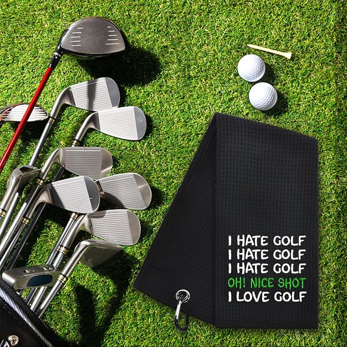 Hafhue I Hate Golf Oh Nice Shot I Love Golf Embroidered Golf Towel, Golfer Accessories for Men Women, Golfs Gifts for Men Women, Retirement Gifts for Dad Grandpa Golfer Lover Fan