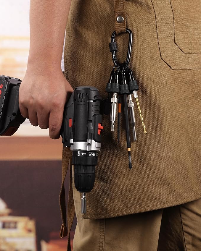 Katerk Bit Holder Keychain 12 Pcs, 1/4-Inch Hex Shank, Quick Release, Black | Aluminum Alloy, Impact Drivers, Drill Bits, Tool Belt Use, Carabiner Clip, One-Handed Operation, Ball Lock, Compact Organizer