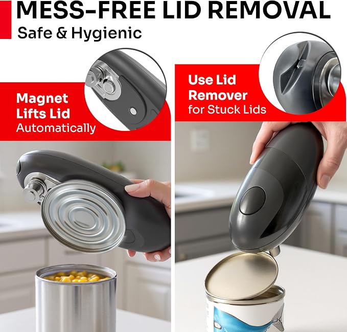 MUELLER HOME SmoothEdge Auto Electric Can Opener, Gray | Battery-Operated, One-Touch w Magnet Lid Lifter, Smooth-Edge Cut Technology, Portable Hands-Free Automatic