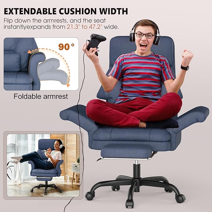 ELABEST C39 Cross Legged Office Chair with Footrest & Convertible Armrests-Pet-Friendly Criss Cross Home Desk Chair, Ergonomic Recliner with Lumbar Pillow,Big and Tall Executive Chair