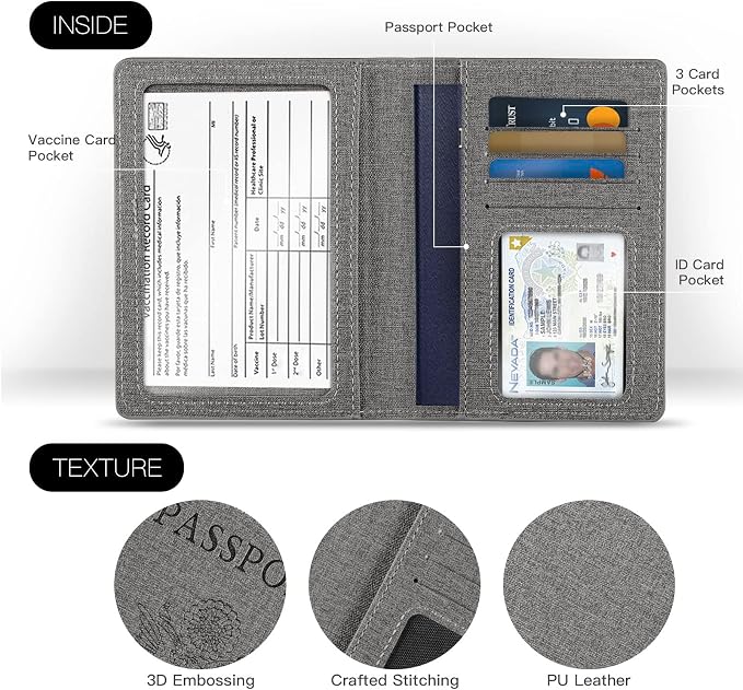Vaccine Card Holder,Passport Cover (Gray)