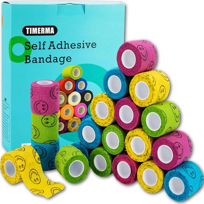 20 Rolls Self Adhesive Bandage Wrap Elastic&Breathable Ideal for Wound Care, Sports & Joint Sprains Adhesive Vet Wrap Versatile Support for Dogs Cats Horses Birds, Pet First Aid (Smiley)