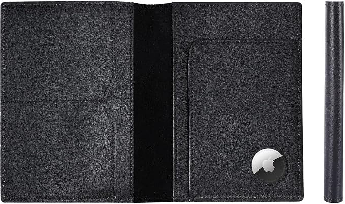 STAR VISTA Albatross Leather Travel Passport Holder, Minimalist Design, Calfskin Leather Case for Women and Men - Slim Passport Wallet, Bifold, RFID Blocking, with AirTag Holder, Black