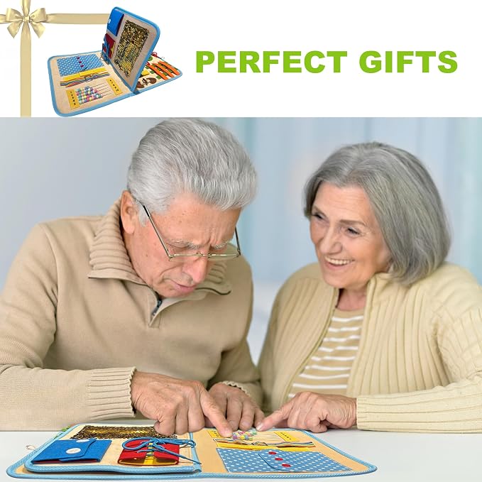 Fidget Blanket for Adults with Dementia, Best Gifts for Dementia Patients, Dementia Activities for Seniors, Busy board for Alzheimers Activities, 11.8 * 20.3 in, Brown