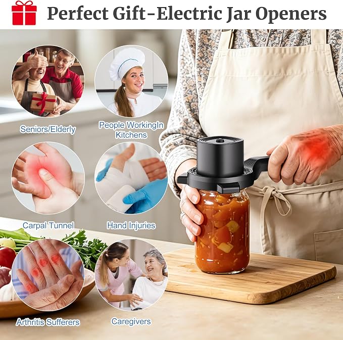 Electric Jar Opener for Seniors with Power Clamp Technology, 2-in-1 Patent Automatic Jar & Bottle Opener, 800mAh Rechargeable, Comes with Bonus Anti Slip Gripper Pad for Beer, Dressing and Jars