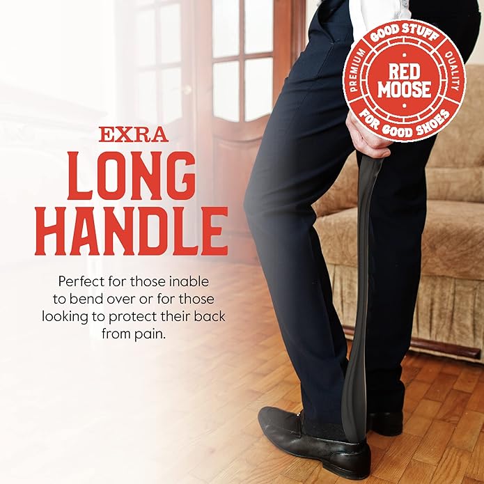 Red Moose Shoe Horn Long Handle Metal 24 inch - Durable and Sturdy for Shoes and Boots