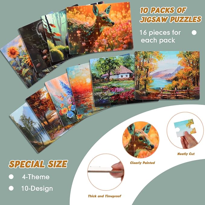 Hiboom 10 Pack 16 Piece Large Jigsaw Dementia Puzzles for Alzheimers Senior Easy Puzzles Dementia Products for Elderly Adults Gifts Memory Cognitive Games Christmas Activities, 9.45 x 12.6 Inch(Novel)