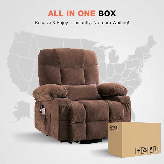 MAHOMICO Power Lift Recliner Chair for Elderly with Vibration Massage and Lumbar Heating,Electric Lift Recliner Single Sofa with Side Pocket,Two Cup Holders and USB Charge Port for Living Room