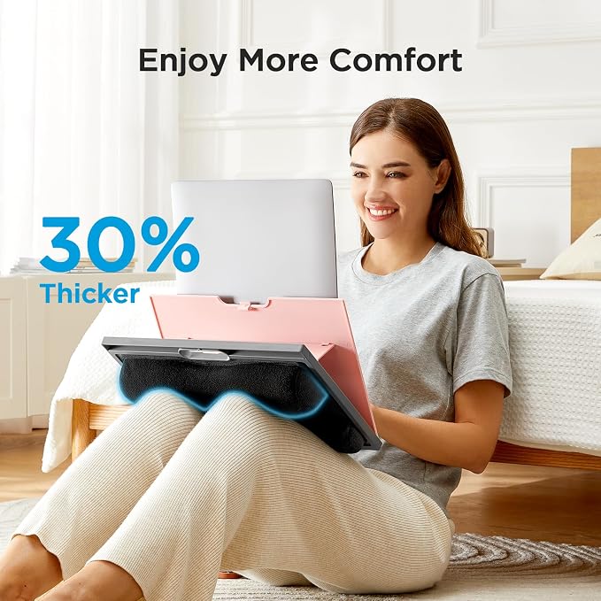 HUANUO Adjustable Lap Desk - with 8 Adjustable Angles & Dual Cushions Laptop Stand for Car Laptop Desk, Work Table, Lap Writing Board & Drawing Desk on Sofa or Bed, Pink | Dual-cushion base, carry handle, 30% thicker for durability, wider anti-slip led...