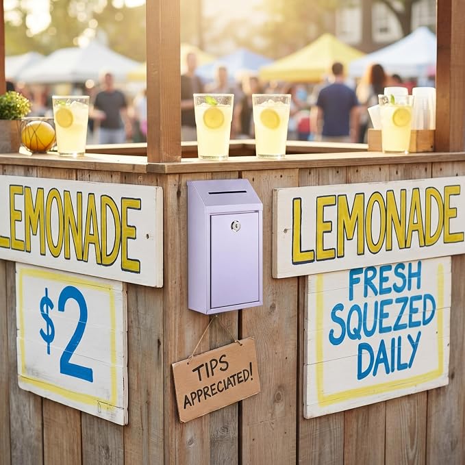Yaocom Metal Money Box,Morandi Purple,10.24 x 5.71 x 2.95 Inch,No Lid | Wall Mounted Drop Donation Cash Box for Farm Stand Collection Safe Suggestion Box with Lock Container for Home Office Outdoor