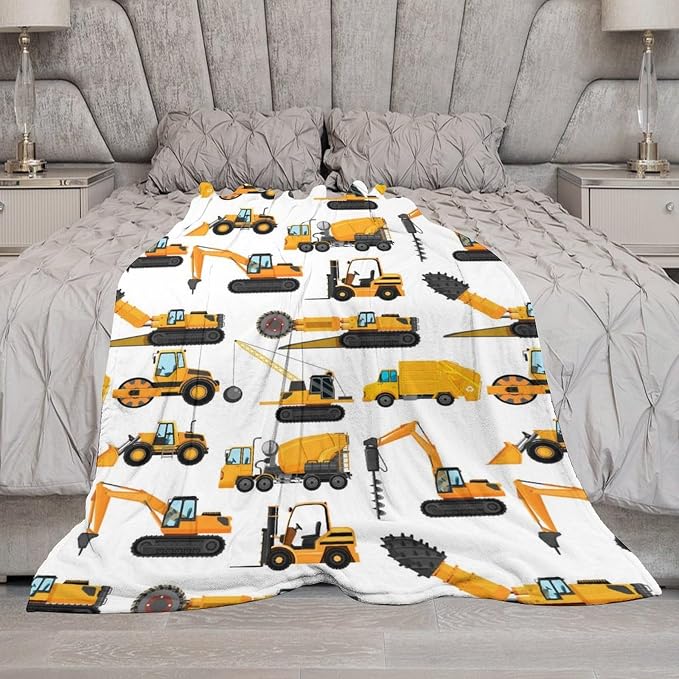 Excavators Construction Blanket Gifts for Yellow Trucks Lover 80 x 60 Inch for Adult,Construction Excavators Fannel Fleece Throw Blanket Super Soft Throws Blanket for Bed Couch Sofa
