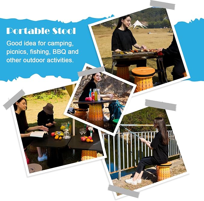 Collapsible Stool with Cushion,1000 lbs Capacity,19.7-in Adjustable Height | Wider & Taller Heavy Duty Portable Telescoping Folding Seat Chair for Adults Camping,Fishing,Travel,Queue Wait,Stadium View