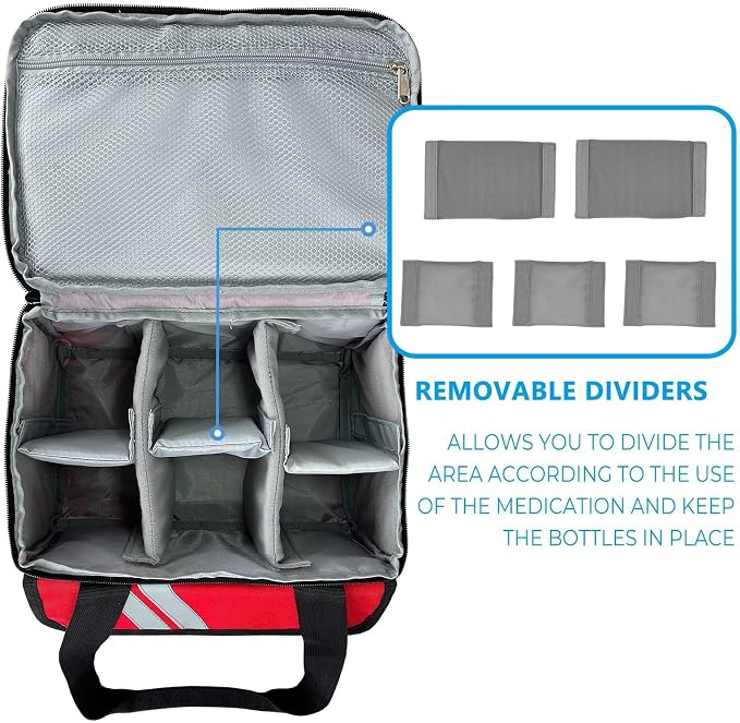 Double Layers Medicine Organizer Storage Bag with Dividers, First Aid Bag with Medic First Aid Badge, Medical Bag for Medical Supplies & Equipment
