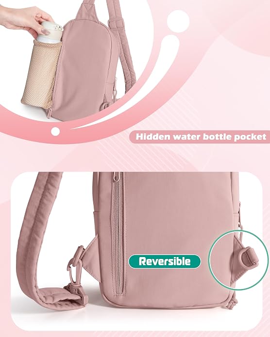 Smasrob Puffer Sling Bag for Women with RFID Blocking Pocket | Hidden Water Bottle Holder, Small Crossbody Bag with Multiple Pockets