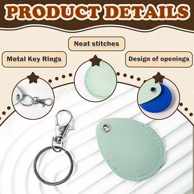 16PCS Key Fob Holder, PU Leather Key Holder with Metal Rings, NFC Tags Holder Keyring, for Keys ID Key Cards and Bag