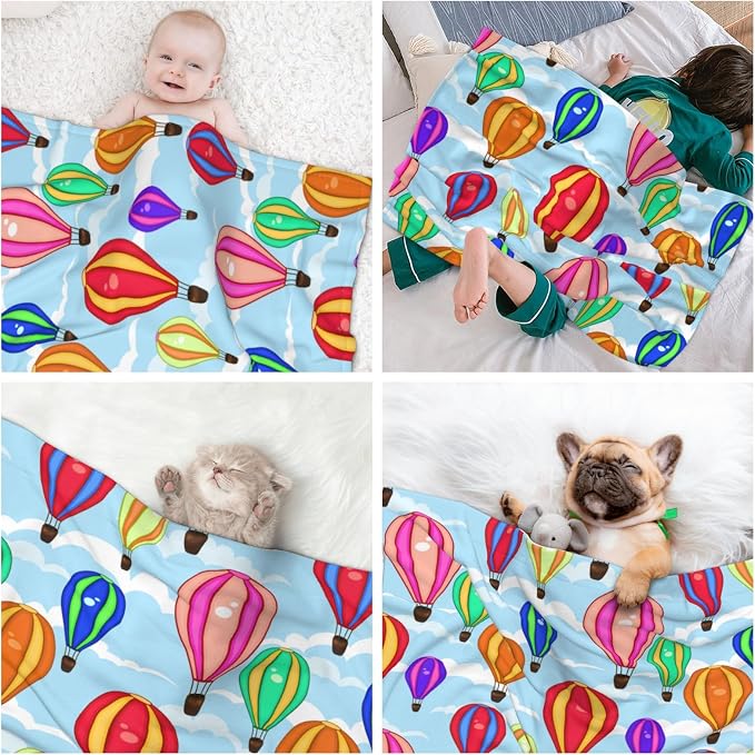 Hot Air Balloon Baby Blanket 30"x40" - Ultra Soft Flannel Throw for Infants & Toddlers - Cartoon Cloud Design - Lightweight Nursery & Stroller Blanket