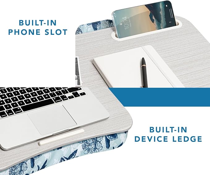 LAPGEAR Designer Lap Desk – Blue Blossoms, 2-Pack with Storage Basket