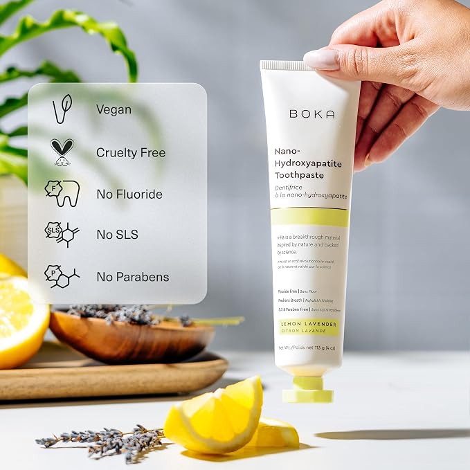 Boka Fluoride Free Toothpaste, Nano Hydroxyapatite Toothpaste, Appropriate for Sensitive Teeth - for Adult Oral Care - Lemon Lavender Flavor, 4 Fl Oz 3Pk